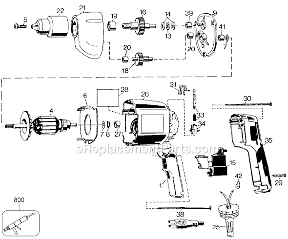 Page A Diagram and Parts List for 7191A Type 1 Black and Decker Electric Drill